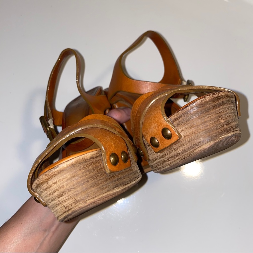 Chloe Clog Cognac Brown Platform Chunky Heels - Picture 10 of 17